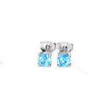 A pair of 925 silver blue topaz set stud earrings, Dia. 0.40cm.