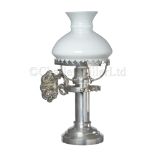 A FINE 19TH CENTURY NICKEL-PLATED GIMBALLED CANDLE LAMP