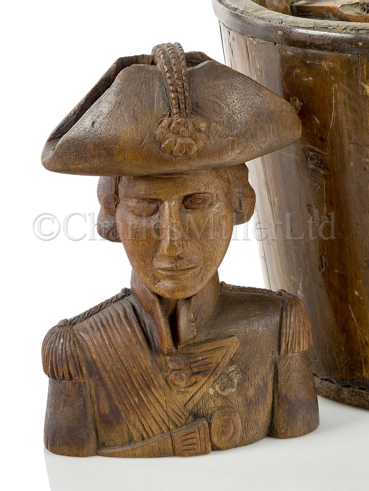 AN EARLY 19TH CENTURY, ENGLISH SAILORWORK, CARVED OAK BUST OF ADMIRAL LORD NELSON