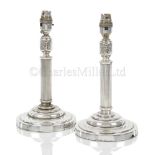 A PAIR OF SILVER-PLATED ADMIRALTY PATTERN TABLE LIGHTS