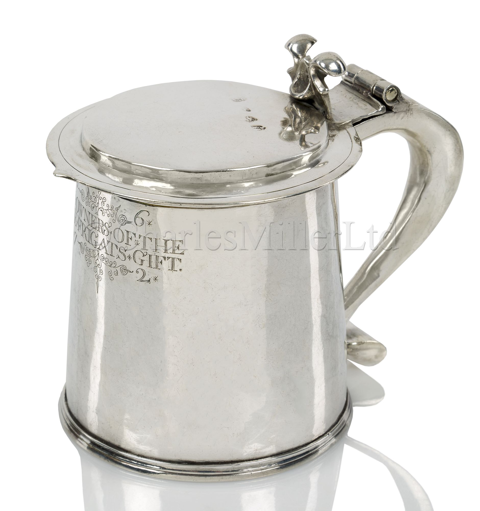 A VERY RARE CHARLES II PRESENTATION NAVAL SILVER TANKARD