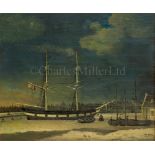 ENGLISH SCHOOL (CIRCA 1850) : An English brig frozen to her mooring off Liverpool
