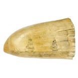 Ø A BRITISH SAILORWORK SCRIMSHAW DECORATED WHALE'S TOOTH, CIRCA 1825