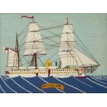 A SAILOR’S WOOLWORK PICTURE OF THE H.M.S. CALLIOPE, CIRCA 1880