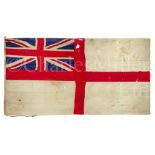 A WHITE 'BATTLE' ENSIGN FLOWN BY H.M.S. EXETER DURING THE BATTLE OF THE RIVER PLATE