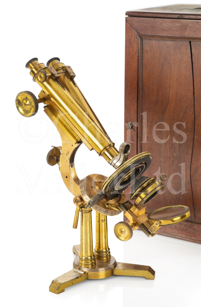 A RARE WENHAM TYPE BINOCULAR MICROSCOPE BY WATSON & SONS, LONDON, CIRCA 1888