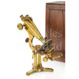 A RARE WENHAM TYPE BINOCULAR MICROSCOPE BY WATSON & SONS, LONDON, CIRCA 1888