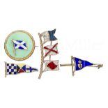 FOUR ENAMEL FLAG AND BURGEE BROOCHES