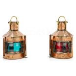 A PAIR OF COPPER AND BRASS PORT AND STARBOARD LAMPS