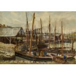 THOMAS MARIE MADAWASKA HEMY (BRITISH, 1852-1937) : Fishing boats, Peel Harbour, Isle of Man