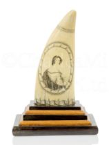Ø AN EXCEPTIONALLY FINE SCRIMSHAW DECORATED WHALE’S TOOTH BY THE BANKNOTE ENGRAVER, CIRCA 1835