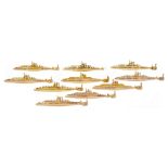 A FLOTILLA OF TEN GOLD WWI SUBMARINE SERVICE BADGES