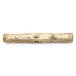 Ø A FINE AND UNUSUAL SECTION OF SCRIMSHAW DECORATED NARWHAL TUSK