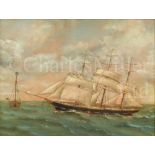 ENGLISH PRIMITIVE SCHOOL, LATE 19TH CENTURY : The barque 'Trafalgar' passing a light ship
