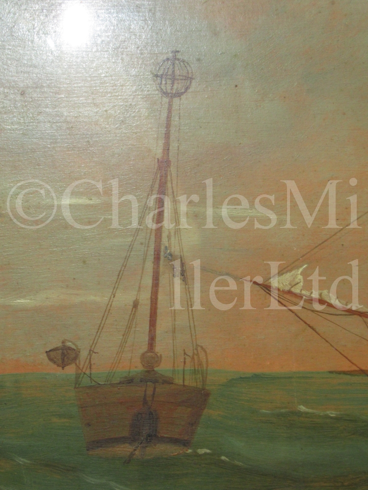 ENGLISH PRIMITIVE SCHOOL, LATE 19TH CENTURY : The barque 'Trafalgar' passing a light ship - Image 3 of 4