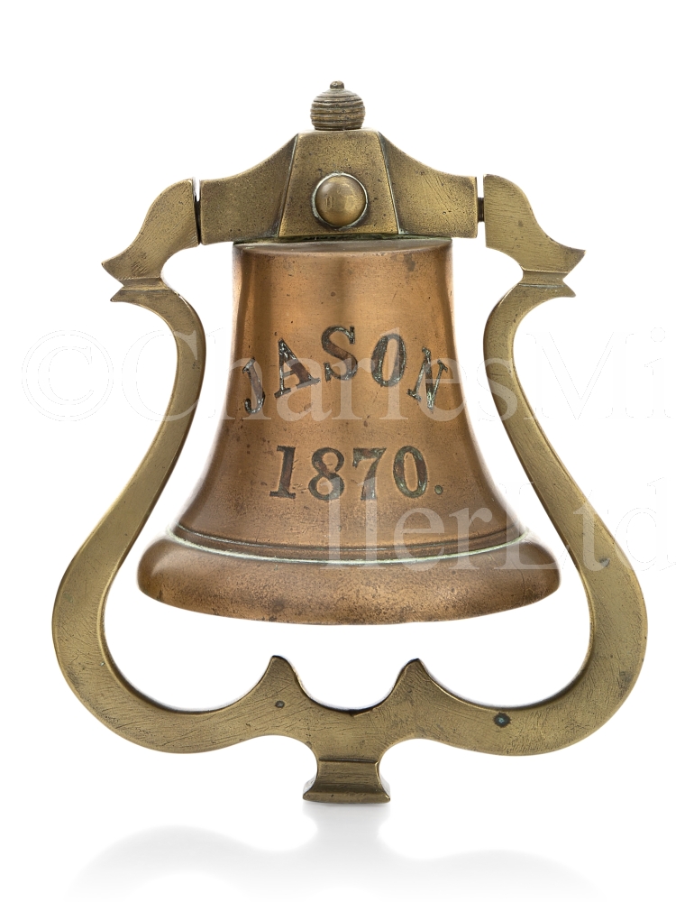 A SHIP'S BELL FROM THE CARGO SHIP JASON, 1870 and a whistle