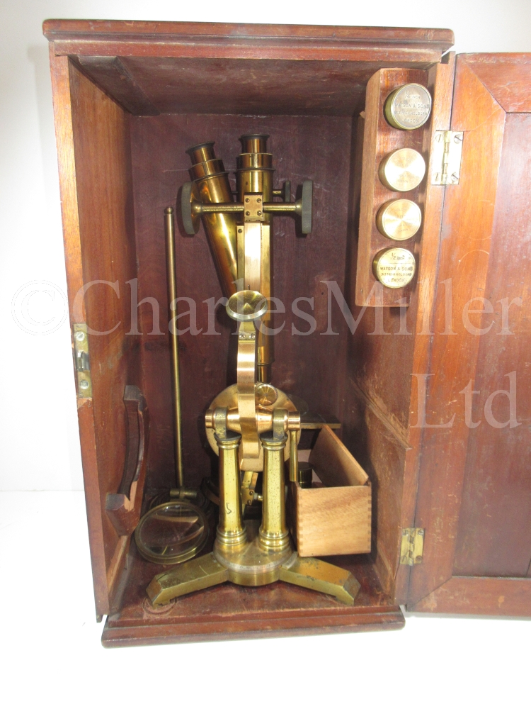 A RARE WENHAM TYPE BINOCULAR MICROSCOPE BY WATSON & SONS, LONDON, CIRCA 1888 - Image 4 of 10