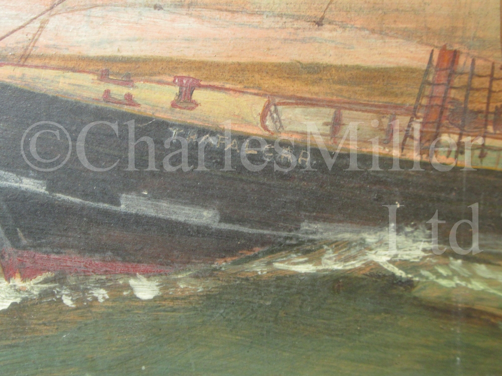 ENGLISH PRIMITIVE SCHOOL, LATE 19TH CENTURY : The barque 'Trafalgar' passing a light ship - Image 4 of 4