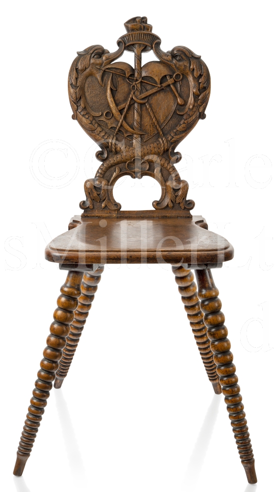 AN ATTRACTIVE COLLAPSIBLE NAUTICAL OAK CHAIR, CIRCA 1890