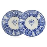 A BLUE AND WHITE ROYAL NAVY MESS PLATE & another