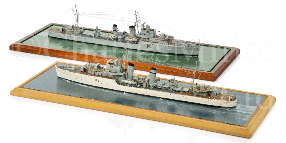 A 1:192 SCALE STATIC DISPLAY WATERLINE MODEL FOR THE D-CLASS DESTROYER H.M.S DIAMOND (H22), AS