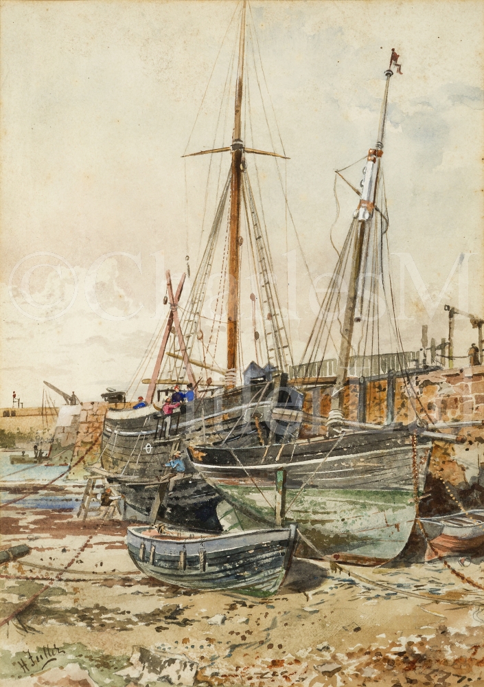 H. FULLER (ENGLISH, EARLY 20TH CENTURY) : Beached sailing barges at low tide on the upper Thames - Image 2 of 7