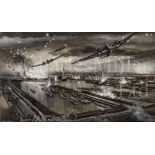 δ ROLAND DAVIES (BRITISH, 1904-1993): Allied air raid on Hamburg, 1940