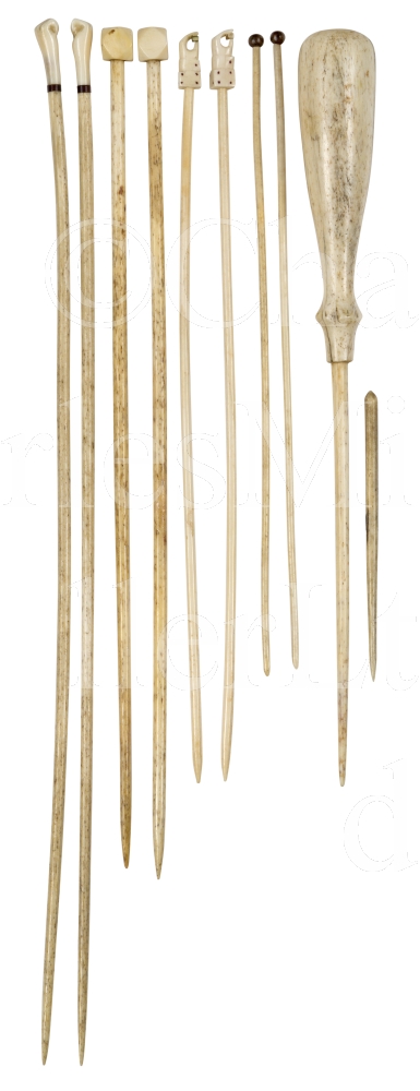 Ø A RARE COLLECTION OF NANTUCKET WHALEBONE AND MARINE IVORY KNITTING NEEDLES, CIRCA 1790