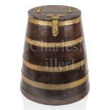 A RARE VICTORIAN BRASS-BOUND OAK HARNESS CASK FOR THE ROYAL NAVY
