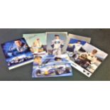 Motor Racing collection 7 assorted signed team promo photos signatures include Mark Webber, Jorg
