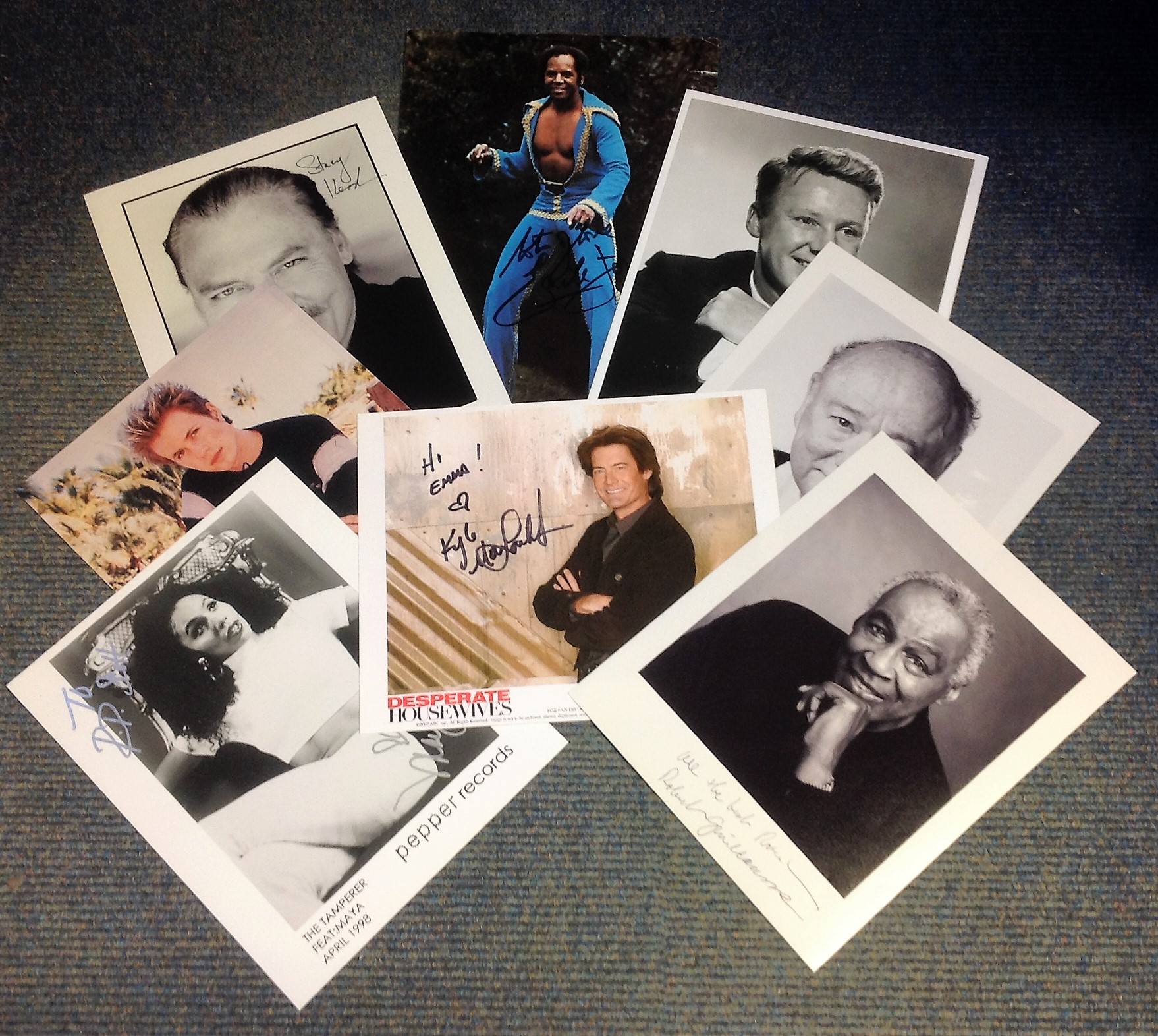 Entertainment collection 8 assorted signed photos names include Stacey Keach, Van Johnson, Robert