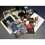 Golf collection 7 signed colour photos signatures include Ben Crenshaw, Jerry Pate, Paul Azinger,
