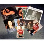 Wrestling collection 8 signed assorted photos and magazine photos some legendary names such as Brett