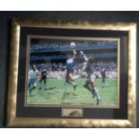 Diego Maradona and Peter Shilton signed 16 x 12 framed Hand of God Photo. Framed to museum