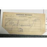 Muhammad Ali signed off white 4 x 2 inch expense record sheet.