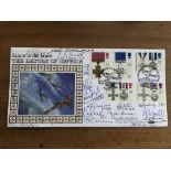 WW2 Battle of Britain multiples signed 1990 Gallantry FDC. Benham official FDC