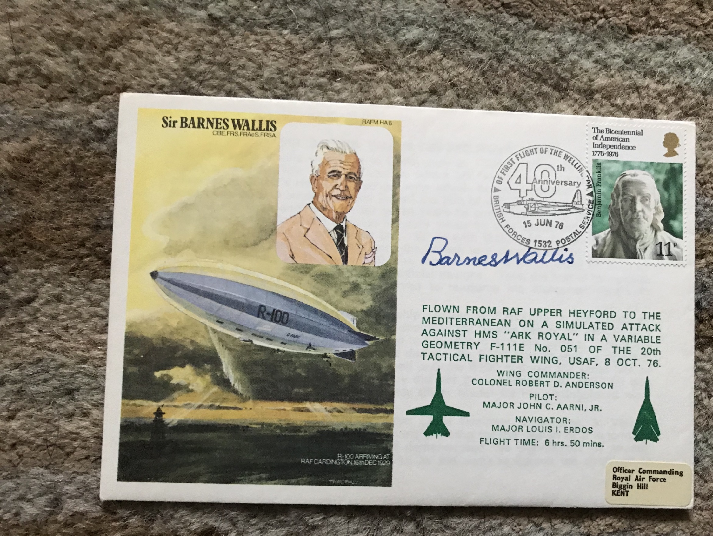 WW2 Sir Barnes Wallis Dambuster bomb signed on his own Historic Aviators cover.