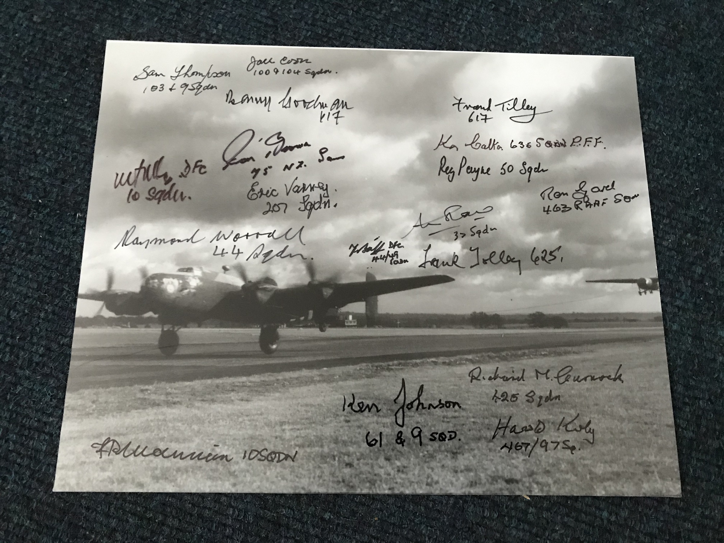 WWII 10x8 B/W Halifax photo signed by 18 bomber command veterans