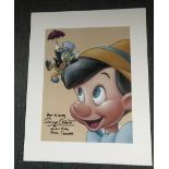 Pinocchio Eddie Carroll the voice of Jiminy Cricket signed 14 x 12 inch colour print.