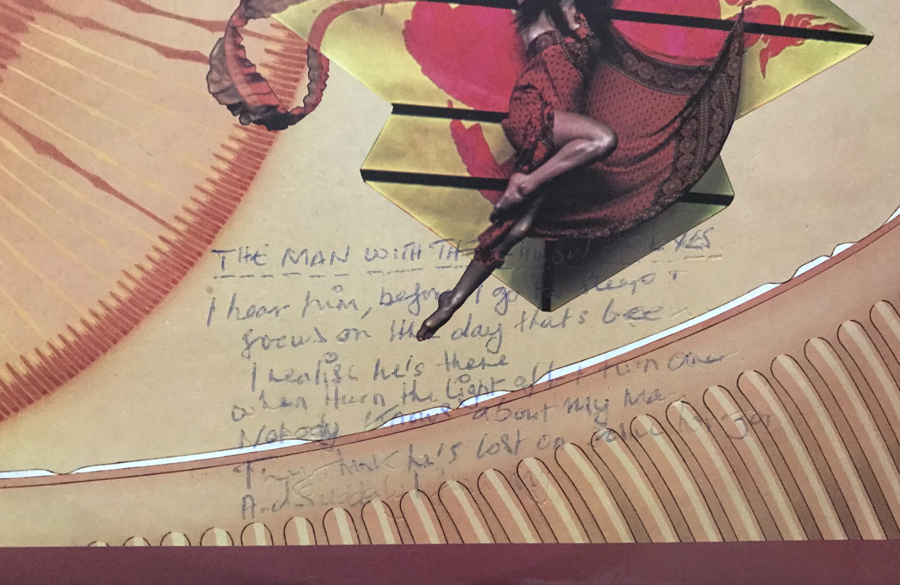 Kate Bush signed 33 rpm record sleeve for The Kick Inside with hand written rare lyrics - Image 2 of 6
