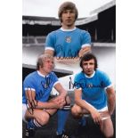 Autographed MANCHESTER CITY 12 x 8 photo - Colorized, depicting a montage of images relating to