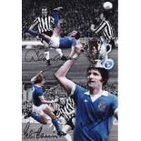 Autographed MANCHESTER CITY 12 x 8 photo - Colorized, depicting a montage of images relating to