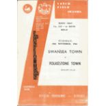 Football vintage programme Swansea Town v Folkestone Town FA Cup 1st round replay 29th November