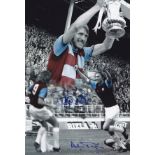 Autographed WEST HAM UNITED 12 x 8 photo - Colorized, depicting a montage of images relating to