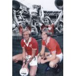 Autographed MAN UNITED 12 x 8 photo - Colorized, depicting a montage of images relating to United'