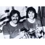 Autographed STEVE HEIGHWAY 16 x 12 photo - B/W, depicting the Liverpool winger and teammate Kevin