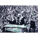Autographed CELTIC 16 x 12 photo - B/W, depicting Celtic players parading the European Cup around