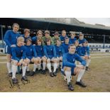 Autographed ALAN BIRCHENALL 12 x 8 photo - Col, depicting Chelsea players posing for a squad photo