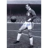 Autographed IAN ST. JOHN 16 x 12 photo - B/W, depicting the Liverpool centre-forward striking a