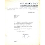 Football Jimmy Hill signed Coventry City typed letter dated 10th August 1966 at the time Jimmy